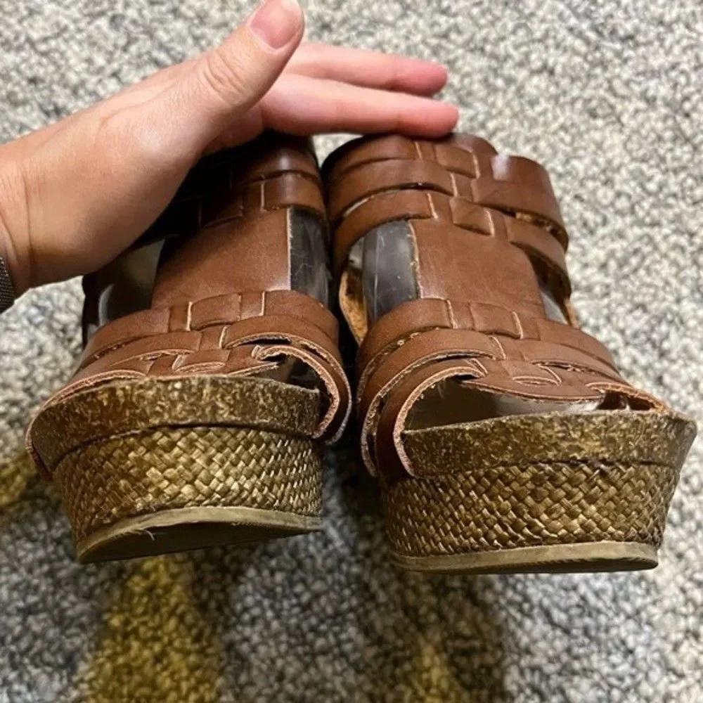 MIA Brown Platform Espadrille Wedge Sandals Size 6